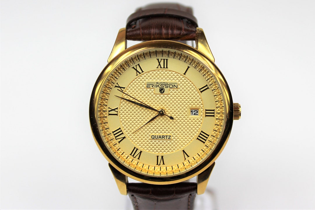 SALE Bjorn Eriksson Mens Gold Dress Watch Model BE235 Free Gift exquisitely Designed