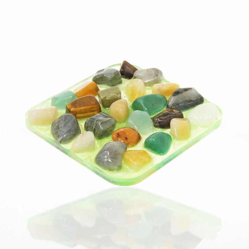 Gemstone Soap Dish Green and Tan Stones in Green Resin image 1