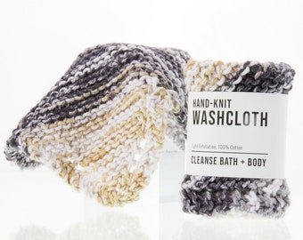 Hand-Knit Washcloths - Tan Gray