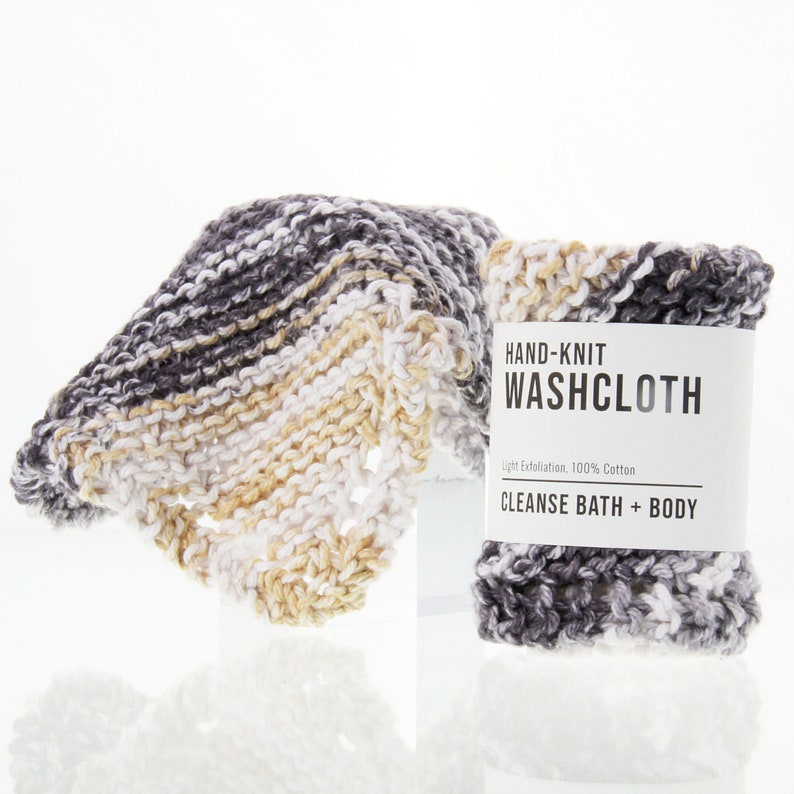 Hand-Knit Washcloths Tan Gray image 1
