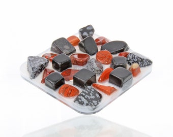 Gemstone Soap Dish - Rust and Black Stones in White Resin