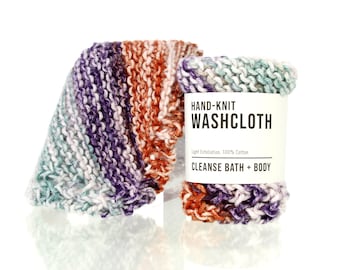 Hand-Knit Washcloths - Copper + Amethyst