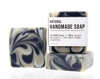 Charcoal and Sea Clay - Handmade Bar Soap - Unscented