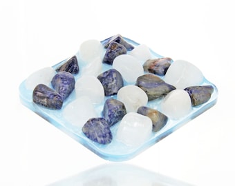 Gemstone Soap Dish - Blue and White Stones in Blue Resin