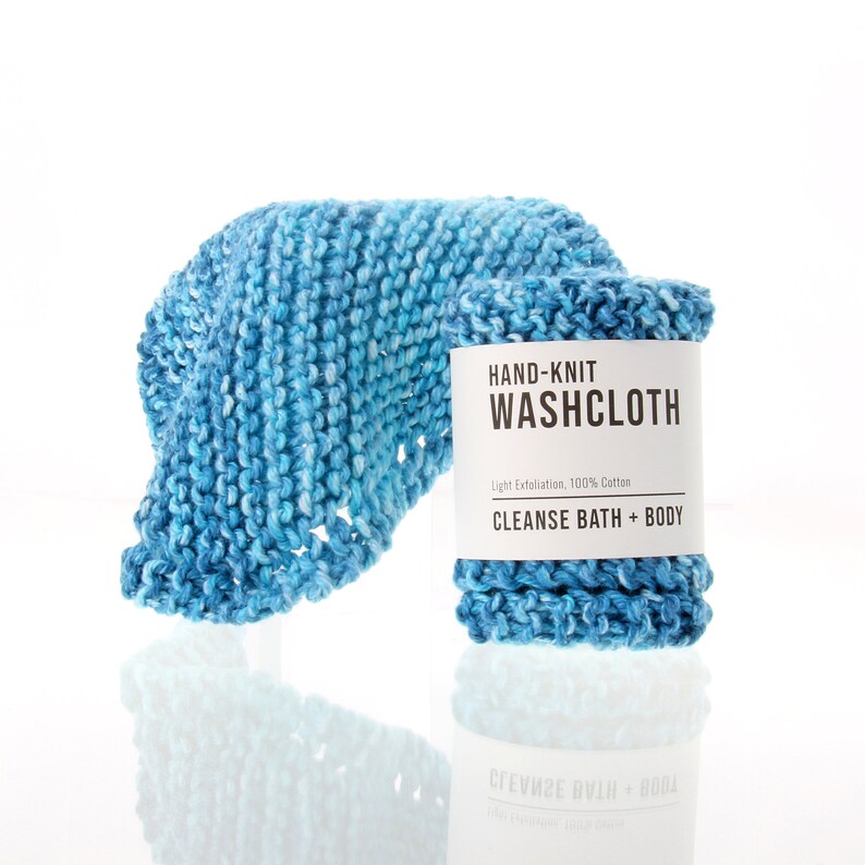 Hand-Knit Washcloths Teal image 1