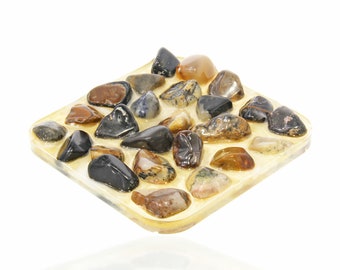 Gemstone Soap Dish - Brown and Tan Stones in Gold Resin