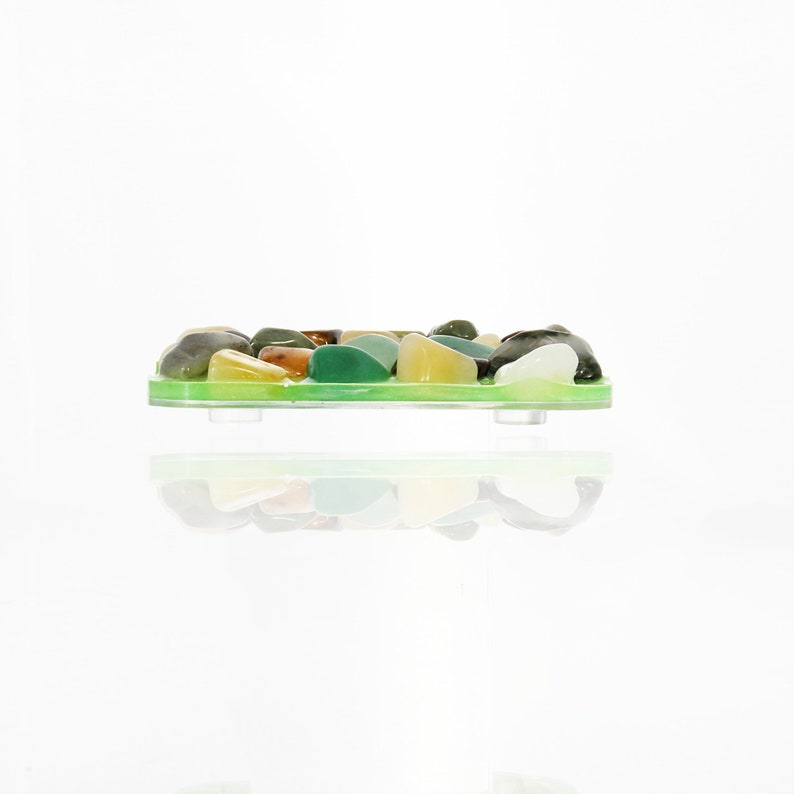 Gemstone Soap Dish Green and Tan Stones in Green Resin image 4