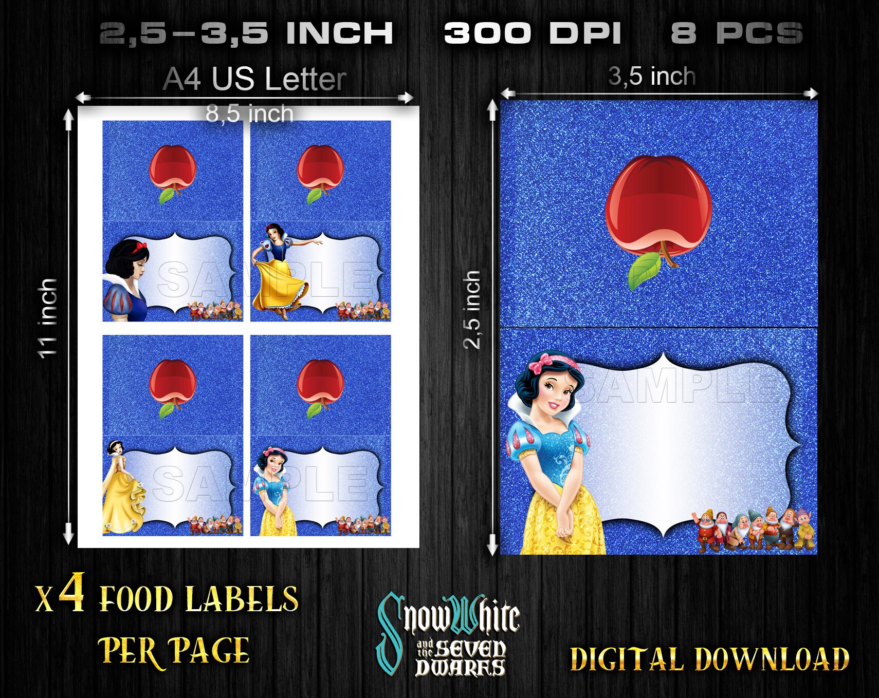 Snow white food labels Snow white party supplies Snow white Etsy