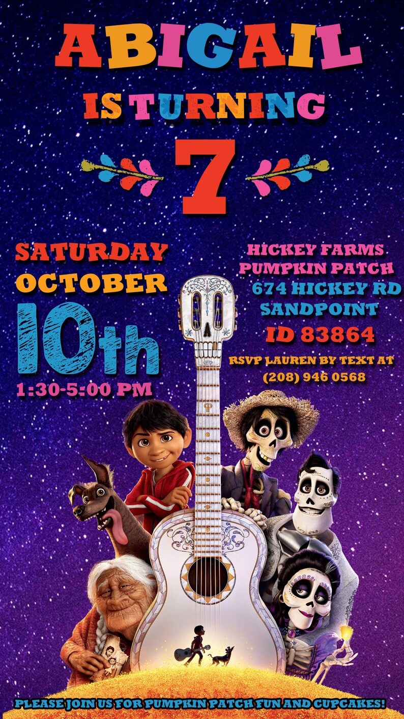 Coco Birthday Invitation, Disney Mobile Invite (digital JPEG) - Etsy