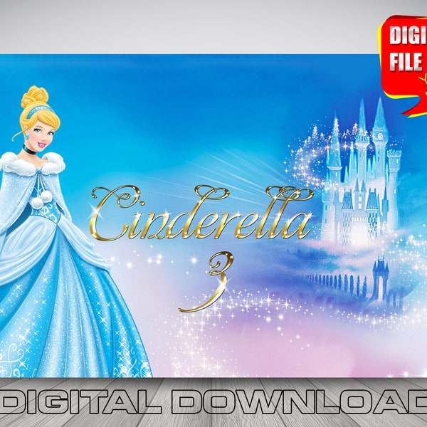 Cinderella backdrop banner, digital Cinderella birthday backdrop disney princess Cinderella party decoration, printable Cinderella clipart