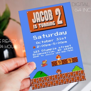 Super mario invitation, digital mario birthday party invitation, super mario invite, digital mario, printable mario party decoration clipart