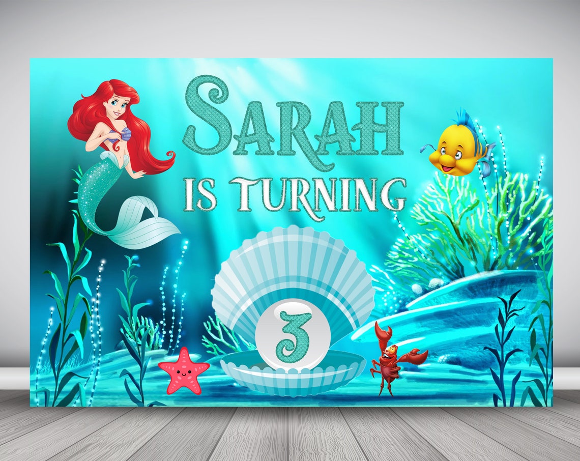 The Little Mermaid Backdrop Banner Disney Princess Ariel Etsy
