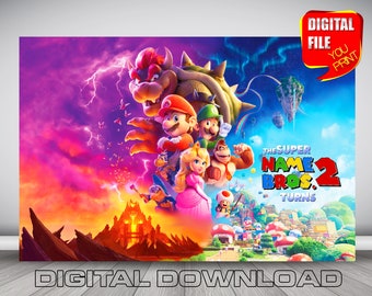 Super Mario Birthday Backdrop Banner (Digital Download)