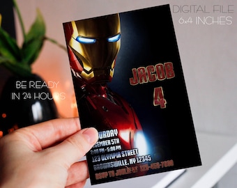 Ironman-verjaardagsuitnodiging: superheldenfeest (digitale jpeg)
