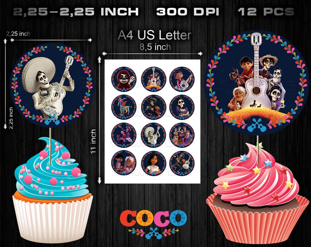 Coco Cupcake Toppers, Party Supplies, Birthday Party, Printable Coco ...