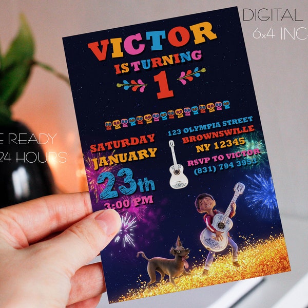 Coco invitation, digital coco birthday party, coco party invite supplies decoration, digital coco, printable coco, birthday invite party