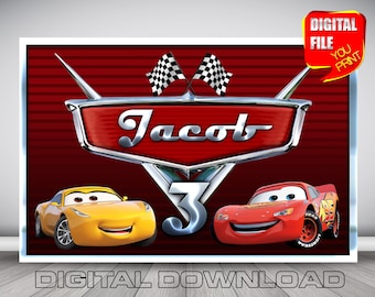 Banner con sfondo per compleanno a tema Cars: decorazione personalizzata per feste (download digitale)
