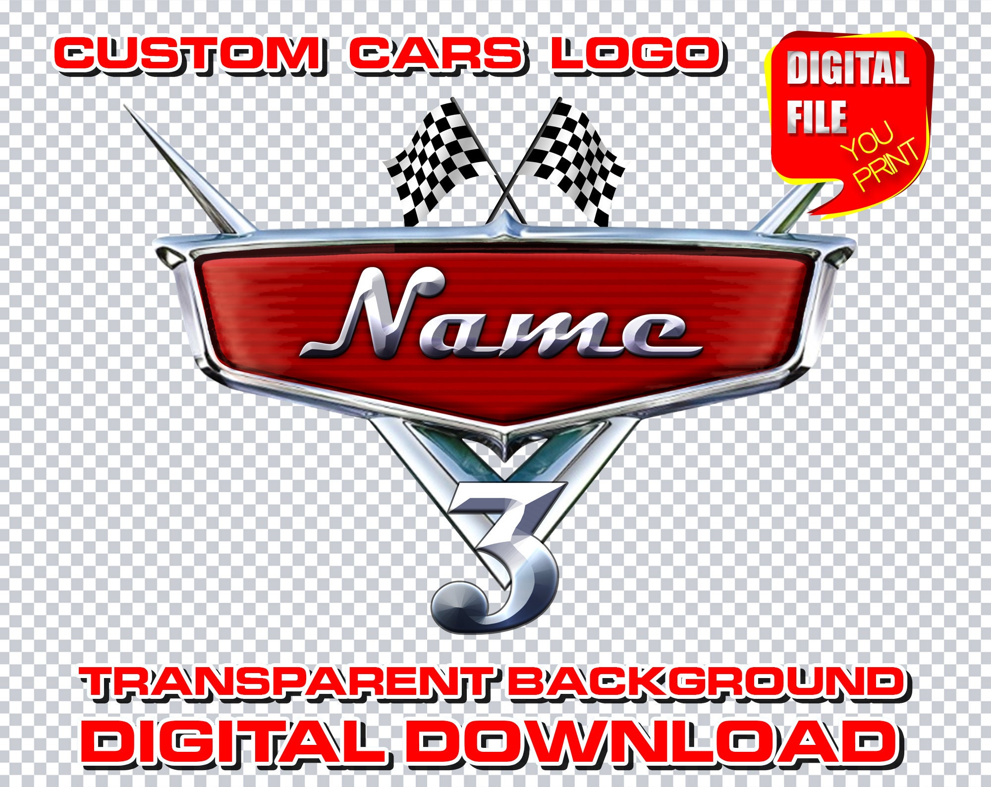 Custom disney cars logo with name personalized digital disney Etsy