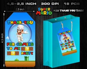 Etiquetas de agradecimiento imprimibles para fiesta de cumpleaños de Mario (descarga digital)