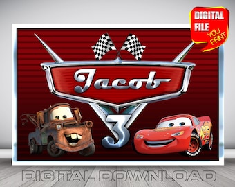 Cars Birthday Party Backdrop Banner (Digital Download)
