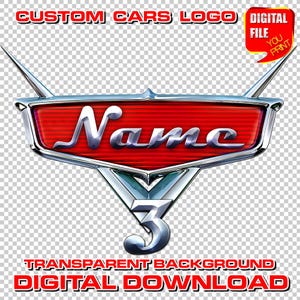 cars logo with name, personalized digital cars birthday party logo, cars party logo decor centerpices, clipart, signs