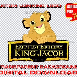 logo lew król tort topper png, spersonalizowane cyfrowe logo na przyjęcie urodzinowe lew król, dekoracja przyjęcia lew król simba, clipart, zaproszenie na upominek