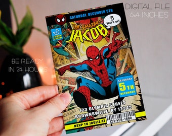 Invito di compleanno di Spiderman: festa in stile fumetto (digitale)