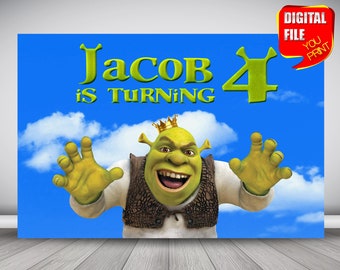 Banner digital para fiesta de cumpleaños de Shrek