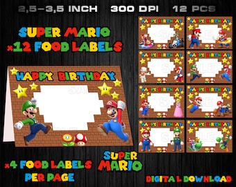 mario food labels mario party supplies mario birthday party etsy
