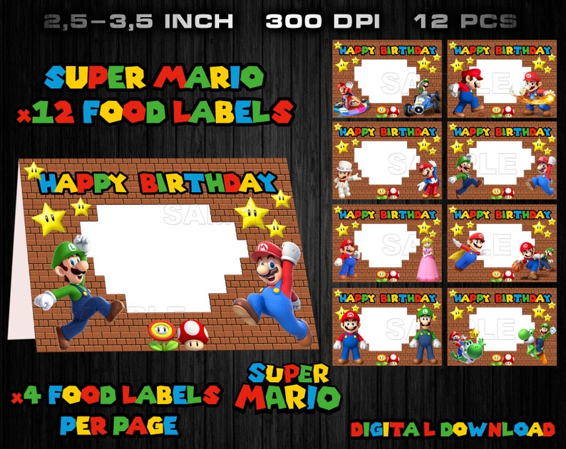 mario food labels mario party supplies mario birthday party etsy
