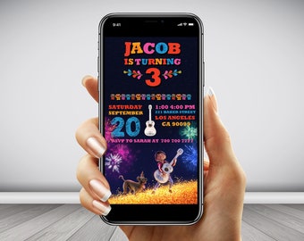 Coco Birthday Invitation, Disney Smartphone Invite (Digital JPEG)