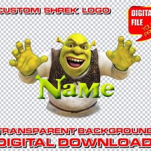 shrek logo with name, personalized digital shrek birthday party logo, shrek party decor centerpices, clipart, invitation party invite, shrek
