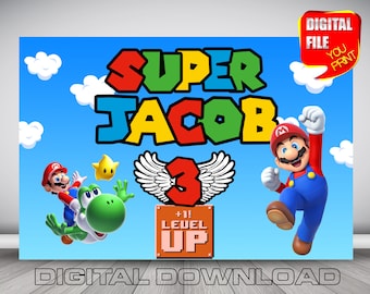 Super Mario Birthday Backdrop Banner (Digital Download)