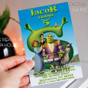 Shrek invitation, digital shrek birthday invitation, disney shrek party invite, shrek party decoration, shrek party supplies, shrek clipart