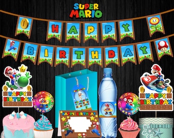 Mario party supplies BUNDLE, birthday party, centerpieces, printable mario, digital mario, mario tags, mario labels, mario toppers, clipart