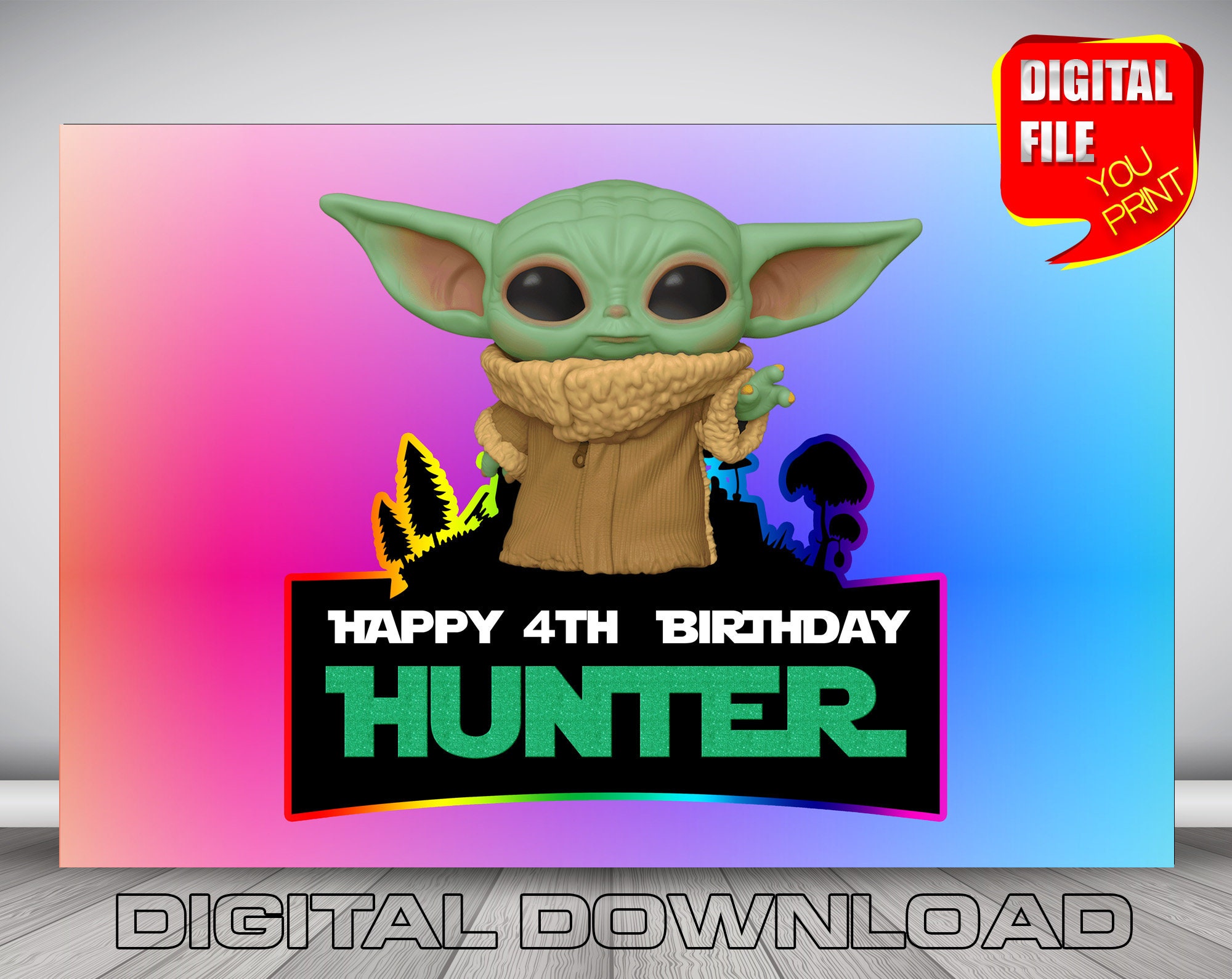 Baby Yoda Backdrop Banner Digital Baby Yoda Grogu Birthday Etsy