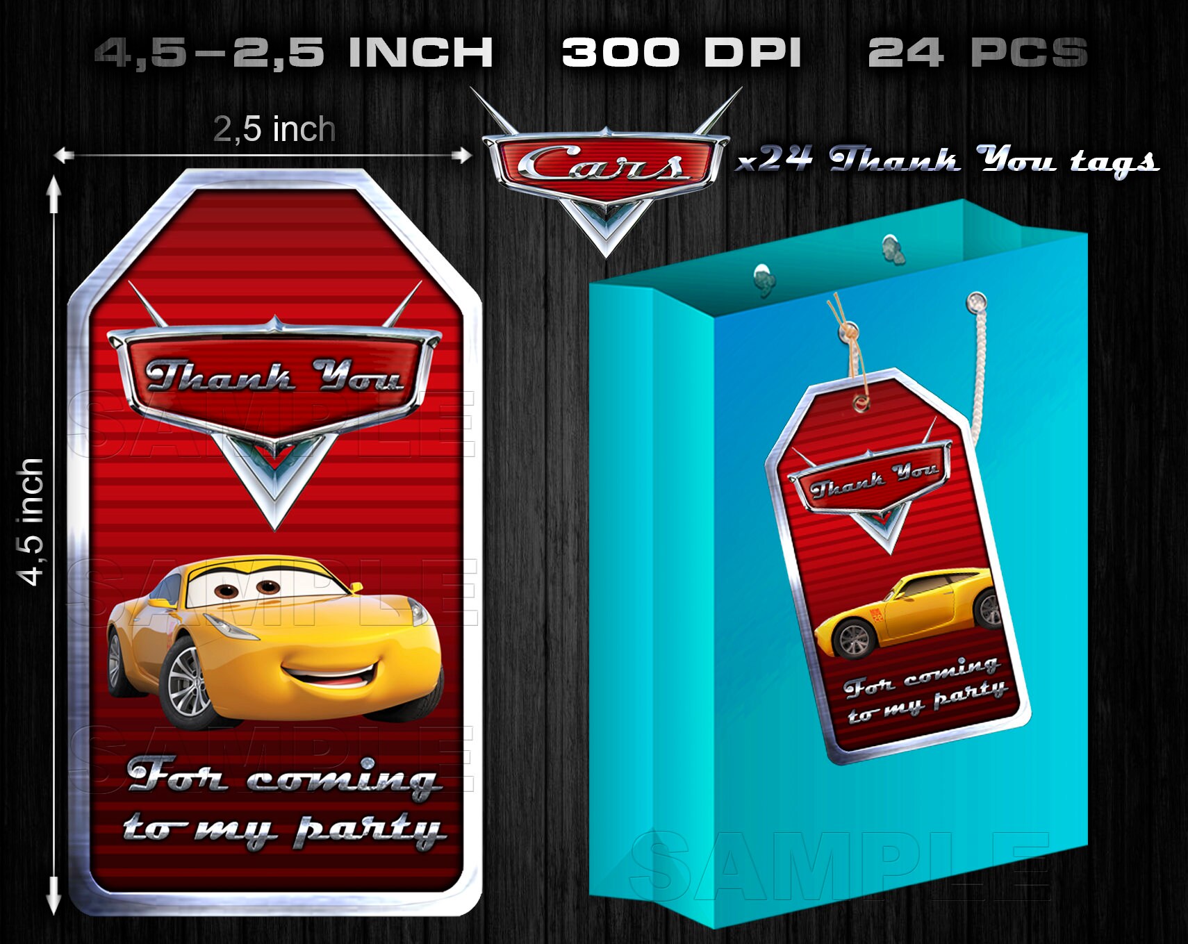 Cars Favor Tags Labels Digital Cars Birthday Thank You Tags Etsy UK