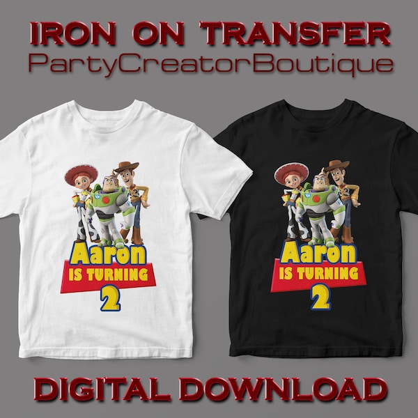 toy story iron on transfer, stencil, decals, vinyl, custom diy shirt design, party supplies, birthday party decorations, printable digital