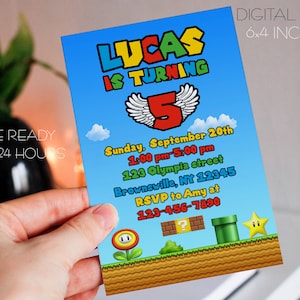Super mario invitation, digital mario birthday party invitation, super mario invite, digital mario, printable mario party decoration clipart