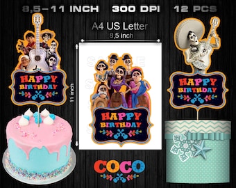 Coco födelsedagsfestdekorationer: x12 utskrivbara dekorationer (digitalt)