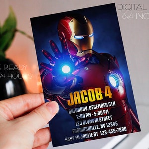 ironman invitation, digital ironman birhtday party invitation, super hero ironman birthday invitation, avengers ironman birthday invitation