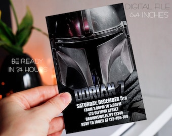 Invitación de cumpleaños de The Mandalorian para fiesta de Star Wars (digital)