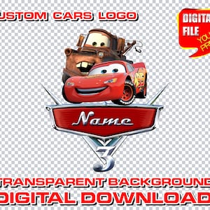 cars logo with name, personalized digital cars birthday party logo, cars party logo decor centerpices, clipart, signs