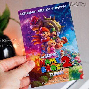 Super mario invitation, digital mario birthday party invitation, super mario invite, digital mario, printable mario party decoration clipart