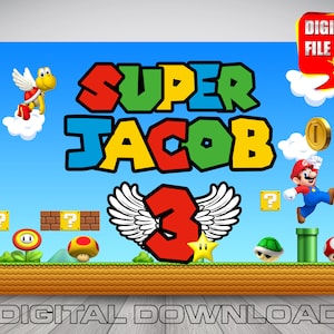 super mario backdrop banner, mario birthday party banner, mario party decoration, mario party supplies, digital mario, printable mario
