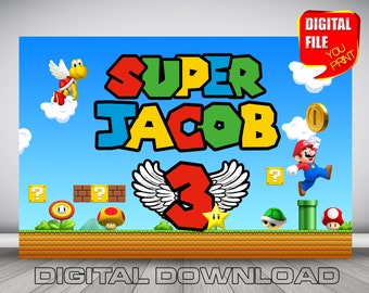 Super Mario Birthday Backdrop Banner (Digital Download)