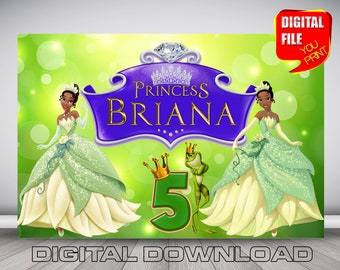 princess tiana and the frog birthday backdrop banner, princess tiana party, princess tiana party decoration, digital princess tiana and frog