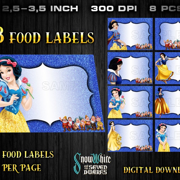 Snow white food labels, Snow white party supplies, Snow white birthday party, printable Snow white, Snow white clipart, digital Snow white