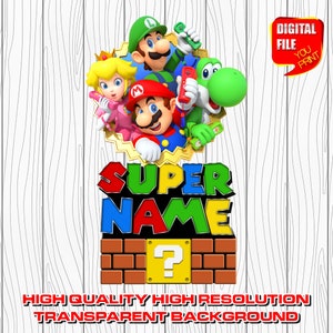 custom mario logo with name, digital mario birthday party logo, personalized super mario party decor centerpices, clipart, invitation, png