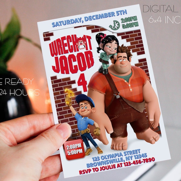 wreck it ralph birthday invitation, digital wreck it ralph birthday party invitation mobile cell phone, wreck it ralph invite, download